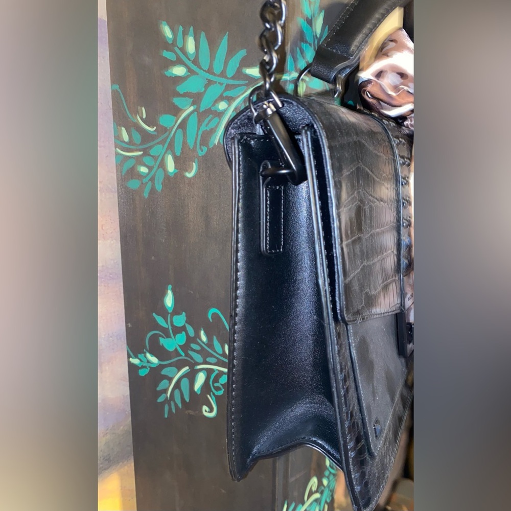 ALDO Black Croc Embossed Vegan Leather Studded Bag - Picture 6 of 13
